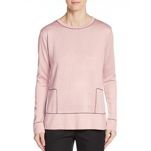 New! CALVIN KLEIN Women's Contrast Stitch Pullover Sweater Blush Size Large - Picture 2 of 5